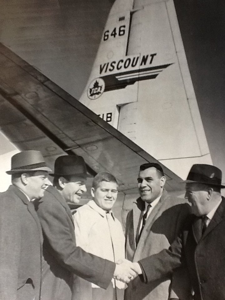 Rene Riopelle, Angela Mosca and Rollie Fisher at a banquet in North Bay in 1962